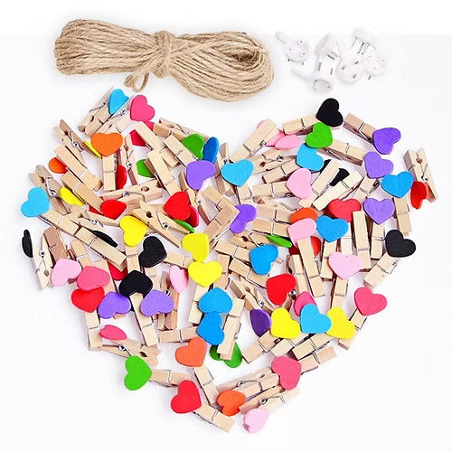 50 Pcs Heart Design Wooden Picture Holder Clips