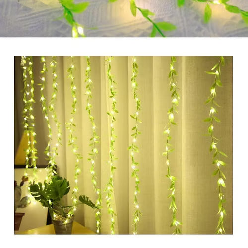 Artificial Leaf Curtain LED String Light, 200 LEDs, 8 Modes,10x3Feet Adjustable