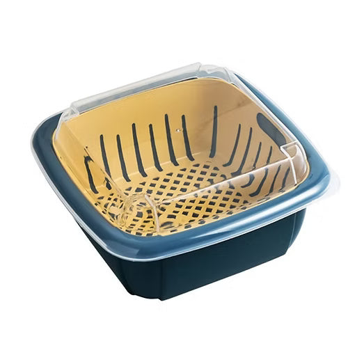 Double Layer Refrigerator Drain Storage Basket with Lid