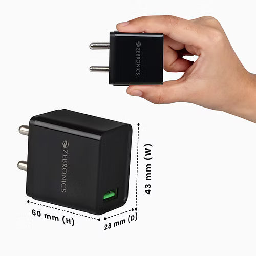 ZEBRONICS 18W Charger 1 M Type C Cable(Black)