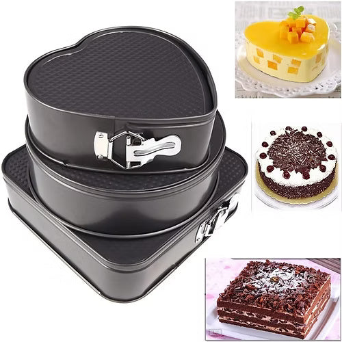 3 Pcs Cake Mould Heart, Square & Round