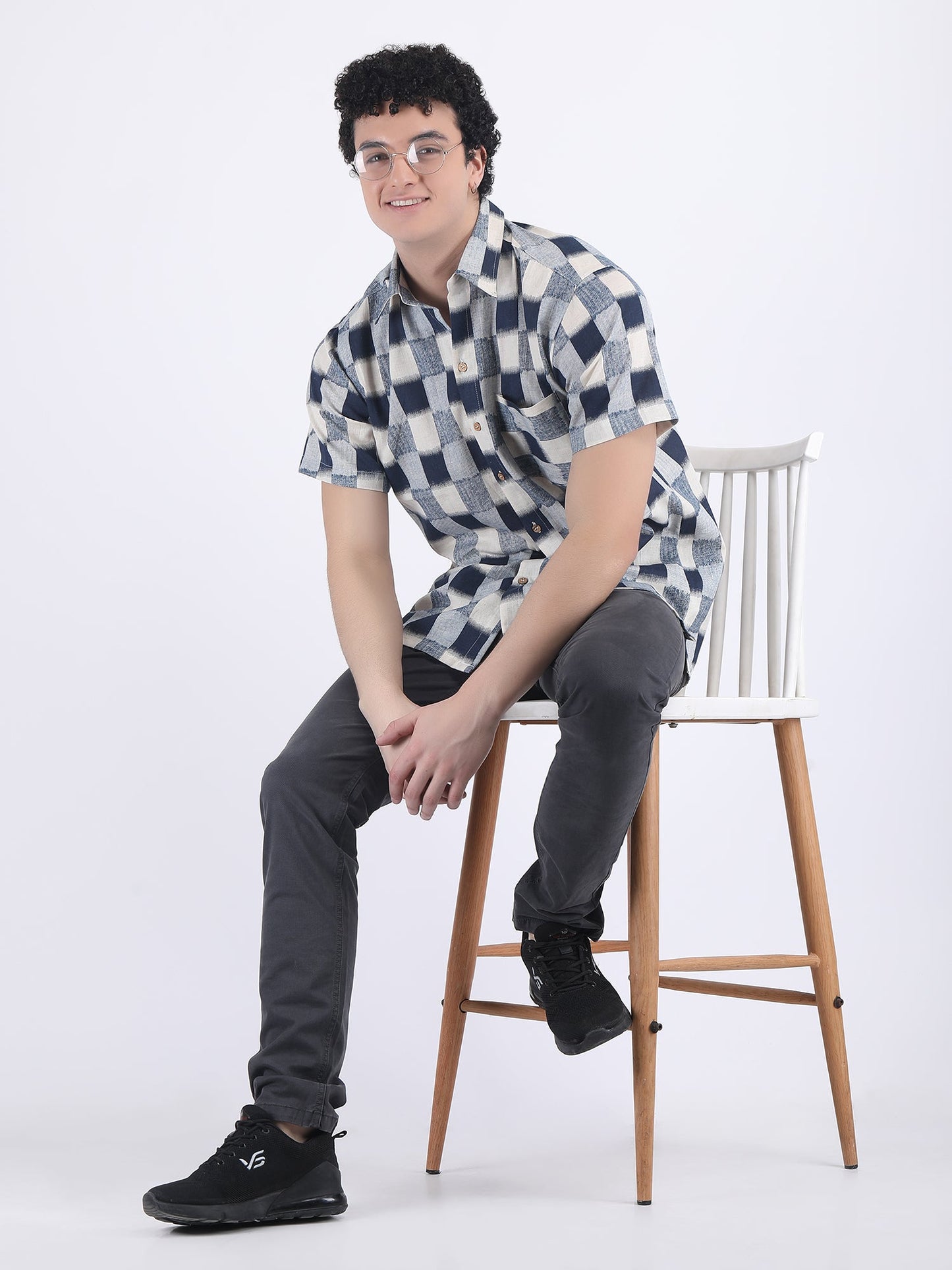 COTTON FLEX CHECK SUMMER SHIRT IN NAVY