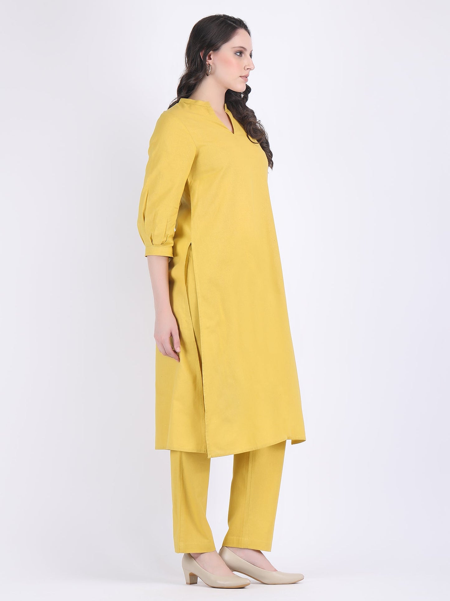 COTTON FLEX COMFORT WEAR KURTA SET LEMON CURRY