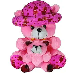 Toy Castle Huggable Mother Teddy Bear with Cute Baby for Kids, Boys and Girls | Made in India (Pink, Medium)