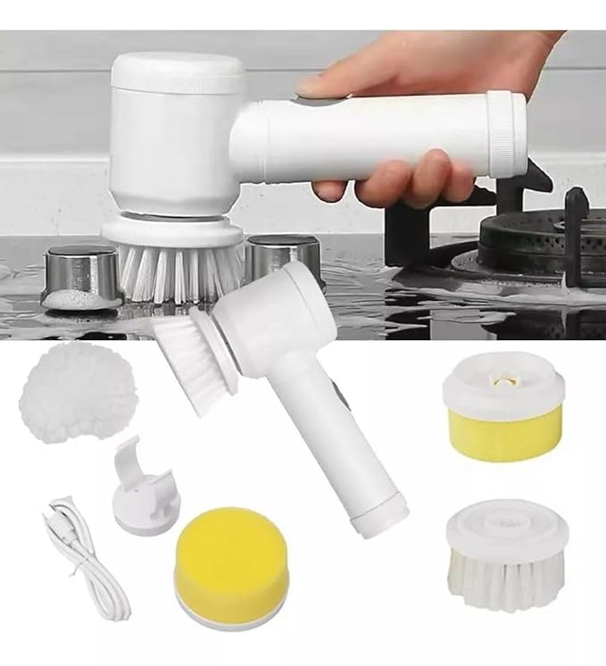 Portable Cordless Rechargeable 5 in 1 Rotating Electric Cleaning Brush Multifunctional General Cleaning Brush for Kitchen Bathroom Car
