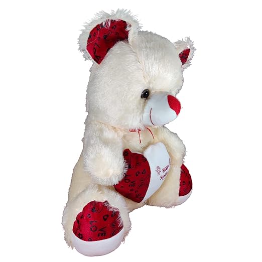 Toy Castle Huggable Cute Smiling Teddy Bear with Red Heart & Bow Tie for Kids, Boys and Girls | Made in India (Cream, Medium)