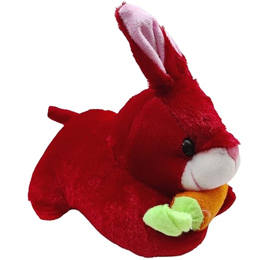 Toy Castle Rabbit with Carrot Furry Teddy Animal Soft Toy -| Unique Design and Pattern | Made in India (Red)