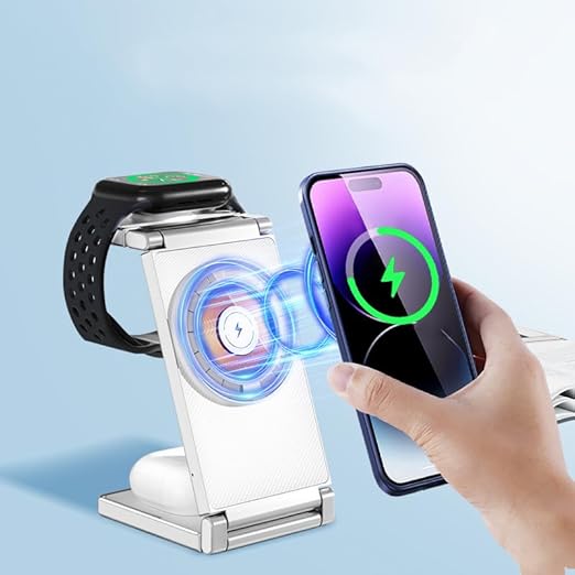 Transparent Foldable Wireless Charger Station 3 in 1, Magnetic Dual Wireless Charging Pad for Multiple Devices, iPhone, AirPods, Apple Watch
