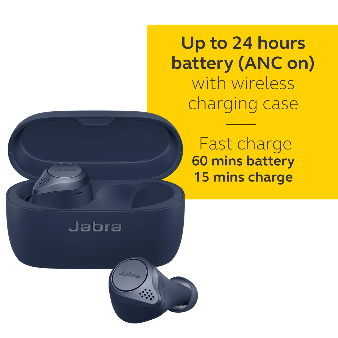 (Open Box) Jabra Elite Active 75t Earbuds – Active Noise Cancelling Wireless Sports Earbuds – Navy