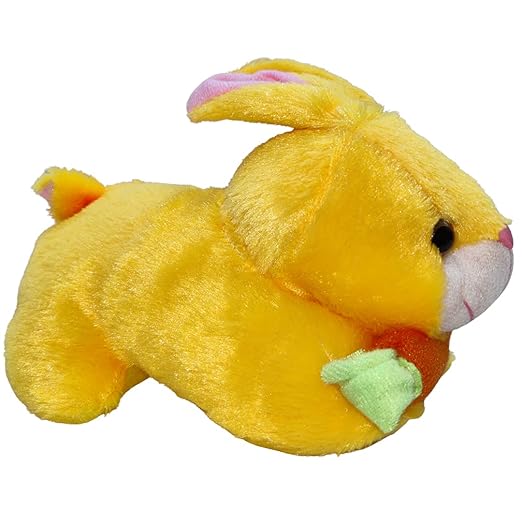 Toy Castle Rabbit with Carrot Furry Teddy Animal Soft Toy - Unique Design and Pattern | Made in India (Yellow)