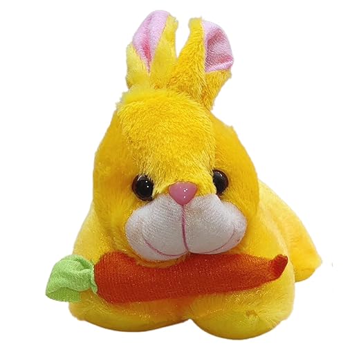 Toy Castle Rabbit with Carrot Furry Teddy Animal Soft Toy - Unique Design and Pattern | Made in India (Yellow)