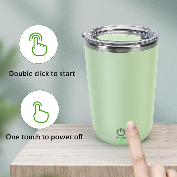 VAlinks Self Stirring Coffee Mug - Rechargeable Stainless Steel Auto Self Mixing Cup with Lid, 350ml/12oz Coffee Self Stirring Cup To Stir Coffee, Mixed Milk, Tea for Women Men Office Car Use, Green