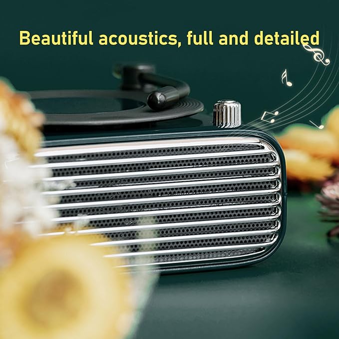 Kufoo Speaker, 1000mAh Wireless Speaker Vinly Record Player Style Decorative for Home (Green)