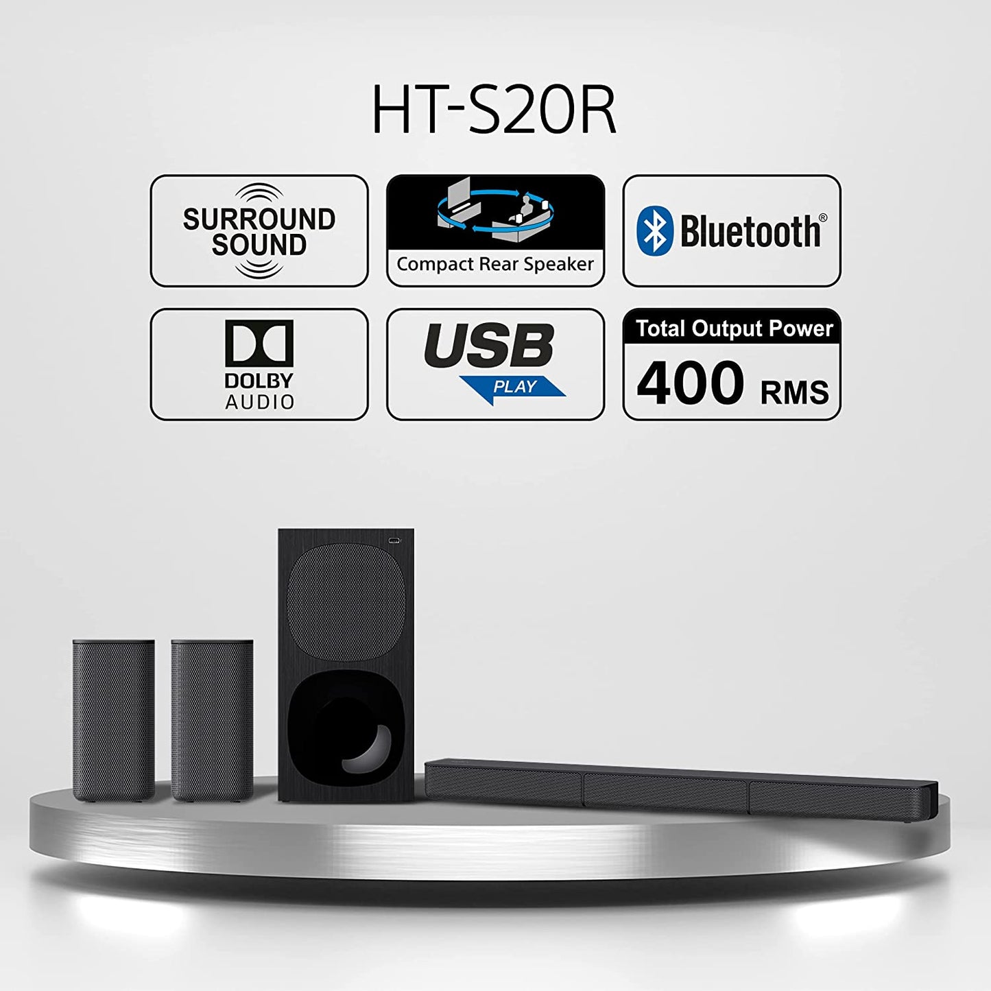 Sony HT-S20R Real 5.1ch Dolby Digital Soundbar for TV with subwoofer and Compact Rear Speakers, 5.1ch Home Theatre System (400W)
