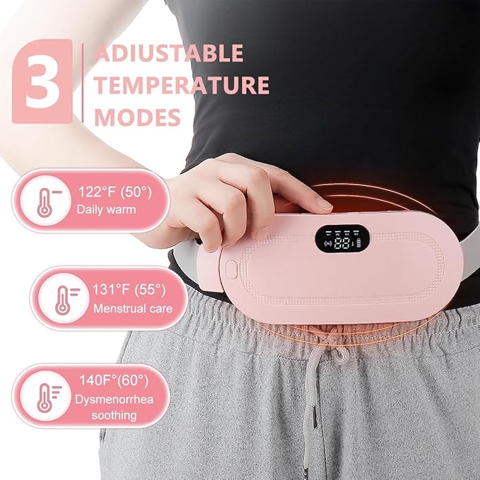 JUVIW Period Cramp Relief Massager & Heating Pad Portable Cordless Periods Cramps Relief Machine 3-Temp. & 4-Massage Mode Period Pain Relief Products Menstrual Pain Relief Device (PINK)