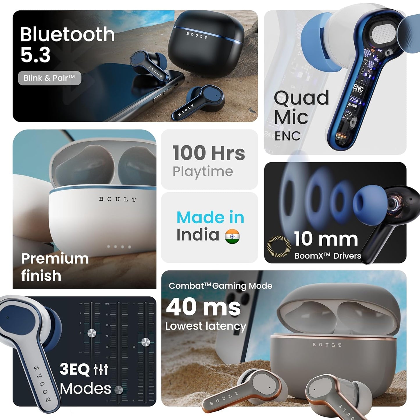 Boult Audio Curve Buds Pro with 100H Playtime, 4 Mics Clear Calling Ear Earbuds (Nautical Black)