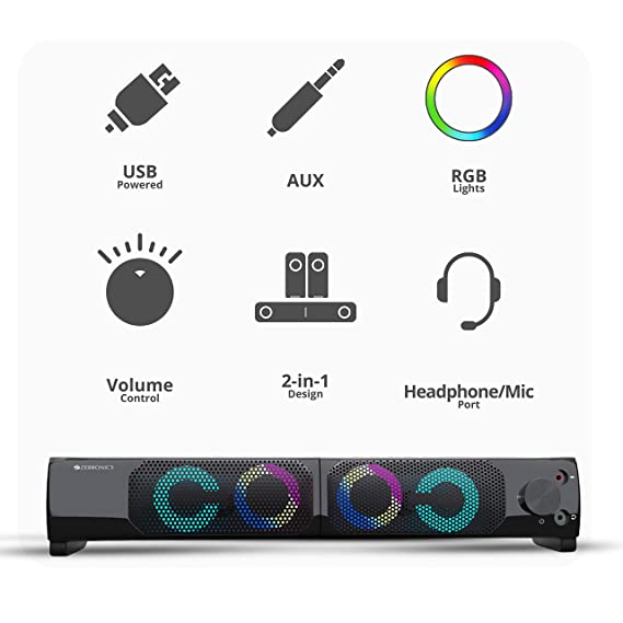 (Open Box) Zebronics Zeb Wonderbar 10 USB Powered 2.0 Computer Speaker with RGB Lights