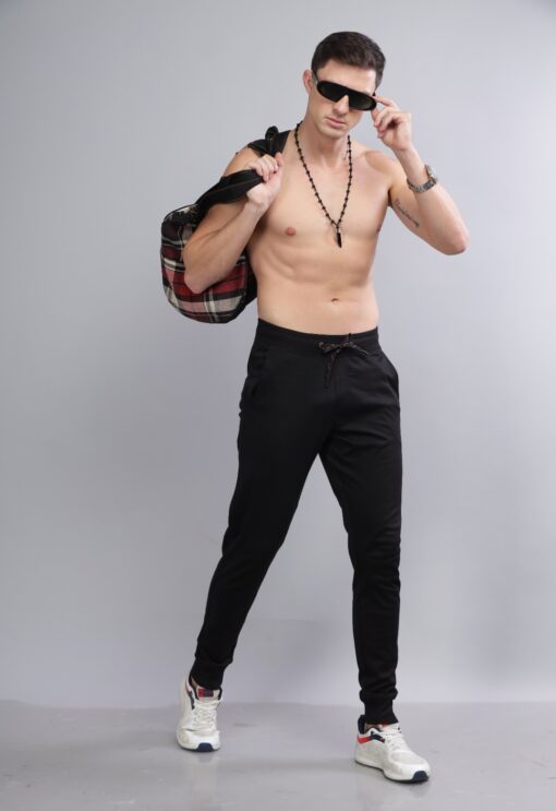 Suburbans Men’s Cotton Joggers, Premium Track Pants for Men, 100% Cotton Interlock Knit, Stretchable & Breathable, Elastic Waistband with Drawcord, Side Pockets with Zippers, Gym Running Jogging Pants