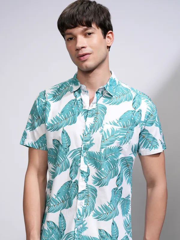 Suburbans Men Green Printed Slim Fit Casual Shirts