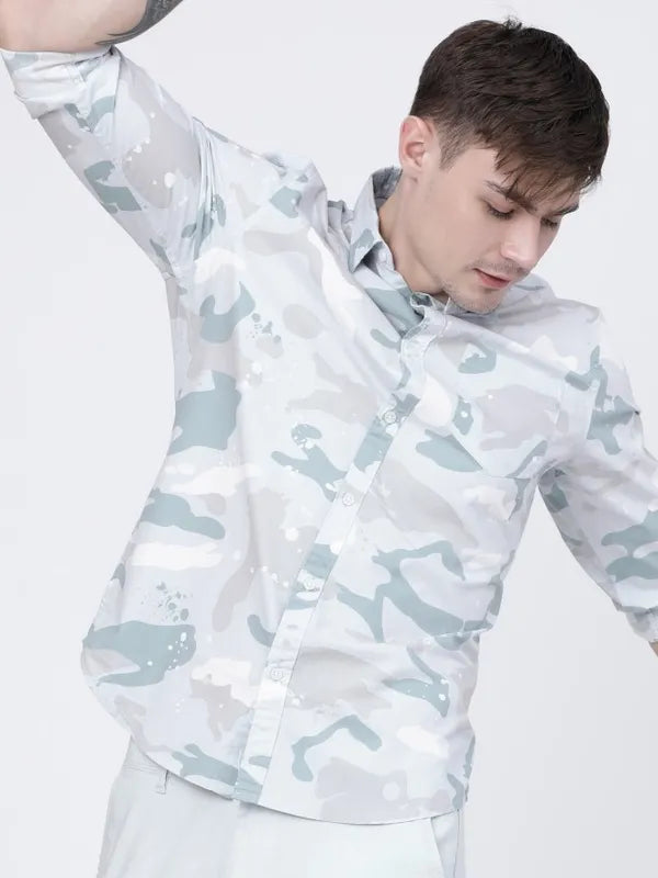 Suburbans Men Blue Printed Slim Fit Casual Shirts