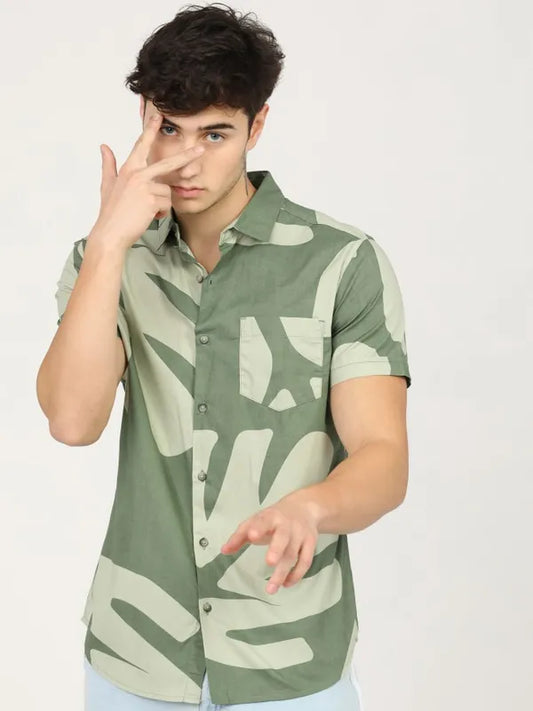 Suburbans Men Green Printed Slim Fit Casual Shirts