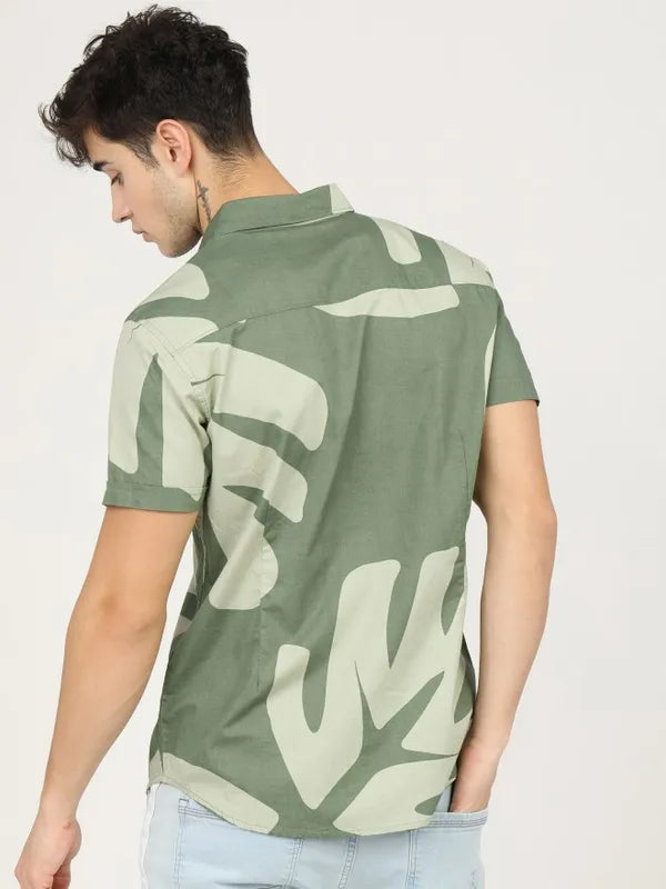 Suburbans Men Green Printed Slim Fit Casual Shirts