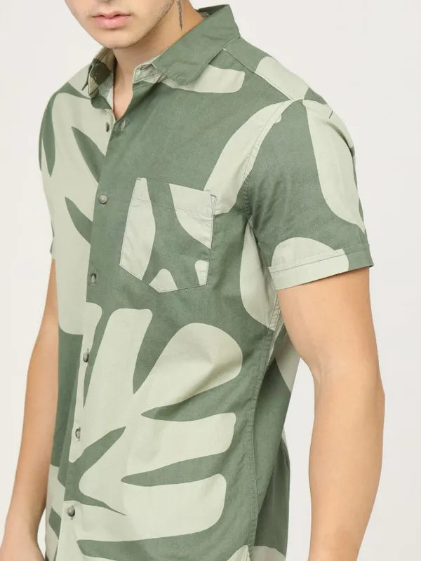Suburbans Men Green Printed Slim Fit Casual Shirts