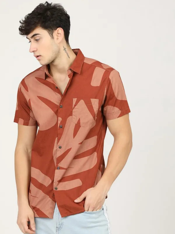 Suburbans Men Terracotta Printed Slim Fit Casual Shirts