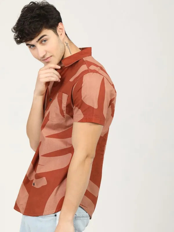 Suburbans Men Terracotta Printed Slim Fit Casual Shirts