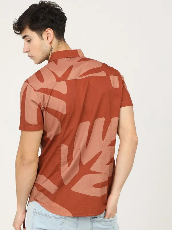 Suburbans Men Terracotta Printed Slim Fit Casual Shirts
