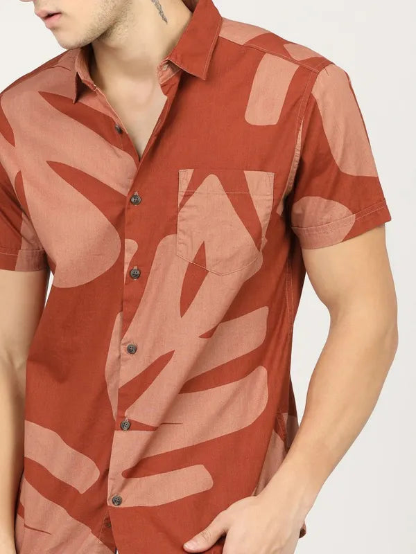 Suburbans Men Terracotta Printed Slim Fit Casual Shirts