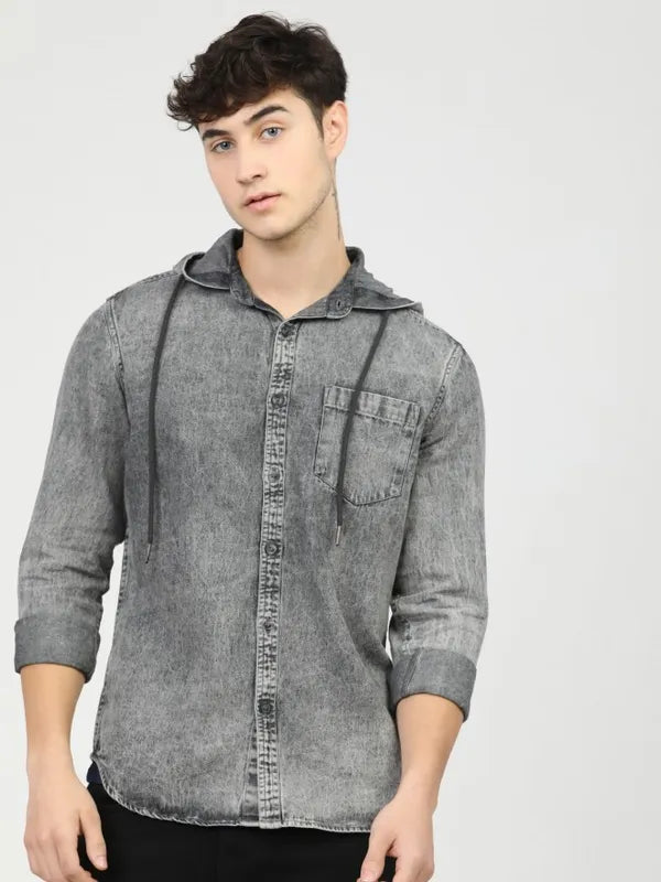 Suburbans Men Grey Faded Slim Fit Casual Shirts