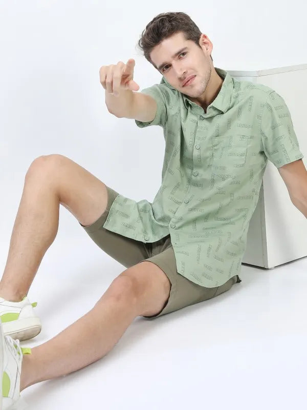 Suburbans Men Green Printed Slim Fit Casual Shirts