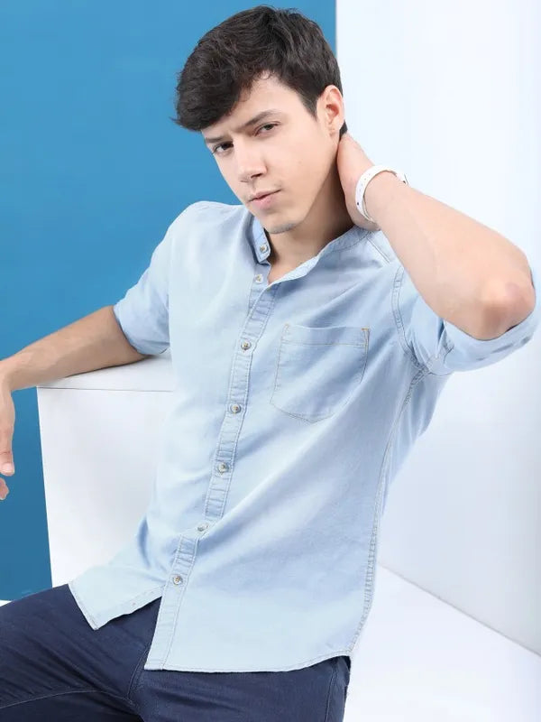Suburbans Men Blue Faded Slim Fit Casual Shirts