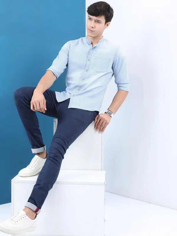Suburbans Men Blue Faded Slim Fit Casual Shirts