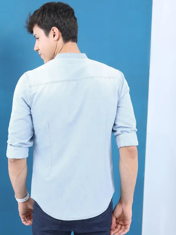 Suburbans Men Blue Faded Slim Fit Casual Shirts