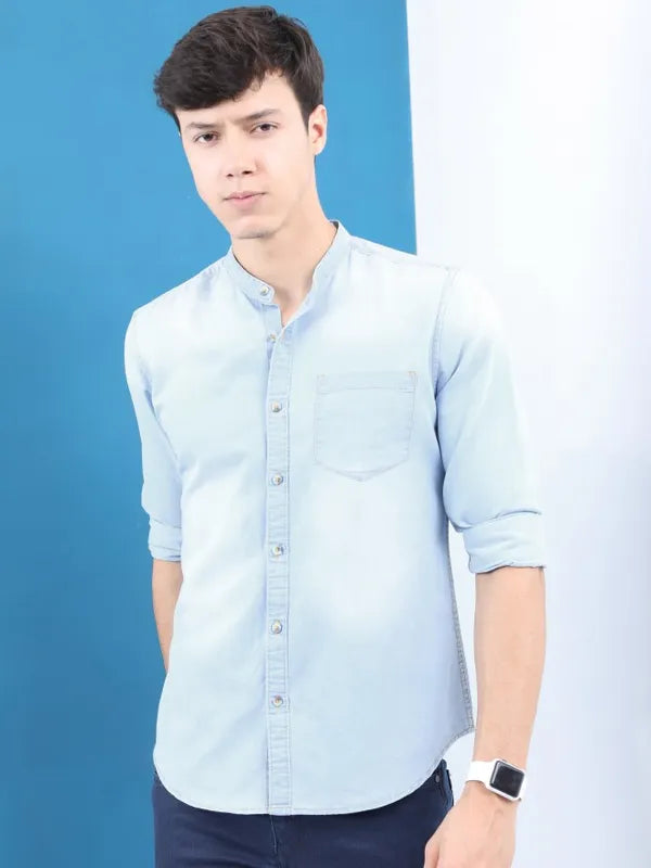 Suburbans Men Blue Faded Slim Fit Casual Shirts