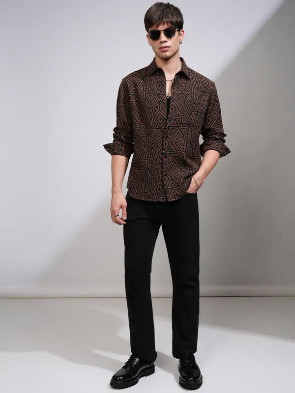 Suburbans Men Brown Printed Relaxed Fit Casual Shirt