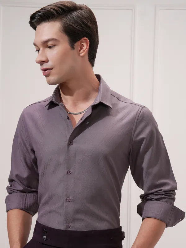 Suburbans Men Purple Self Design Slim Fit Casual Shirt