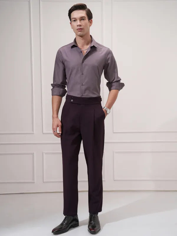 Suburbans Men Purple Self Design Slim Fit Casual Shirt