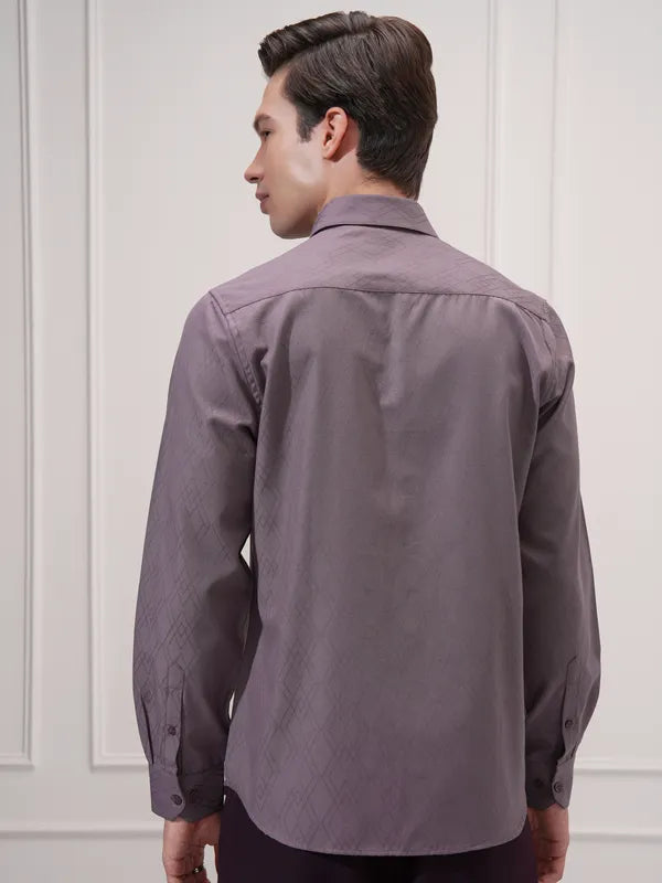 Suburbans Men Purple Self Design Slim Fit Casual Shirt