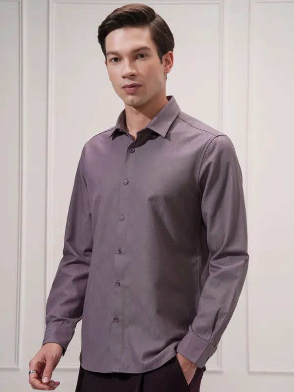 Suburbans Men Purple Self Design Slim Fit Casual Shirt