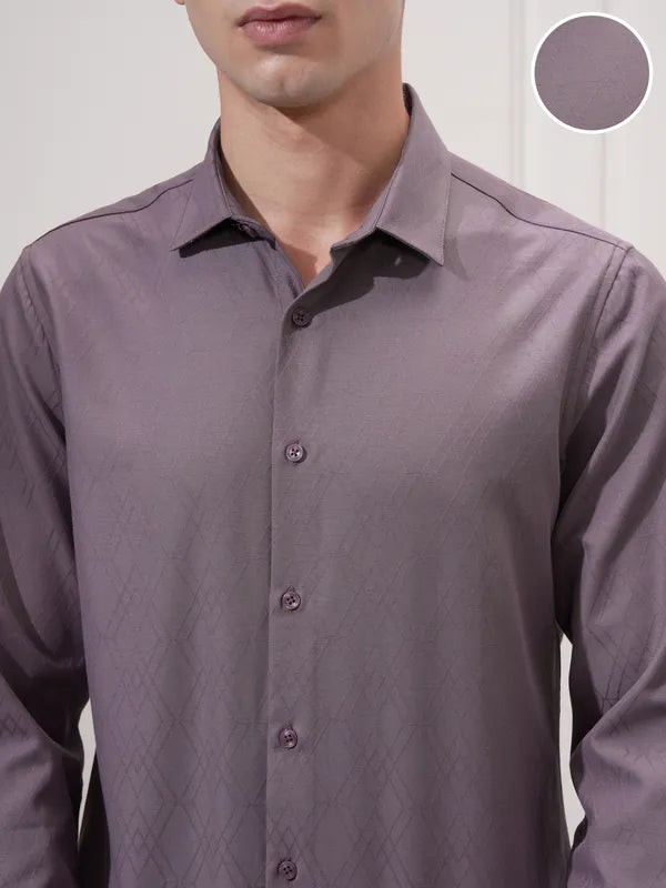 Suburbans Men Purple Self Design Slim Fit Casual Shirt