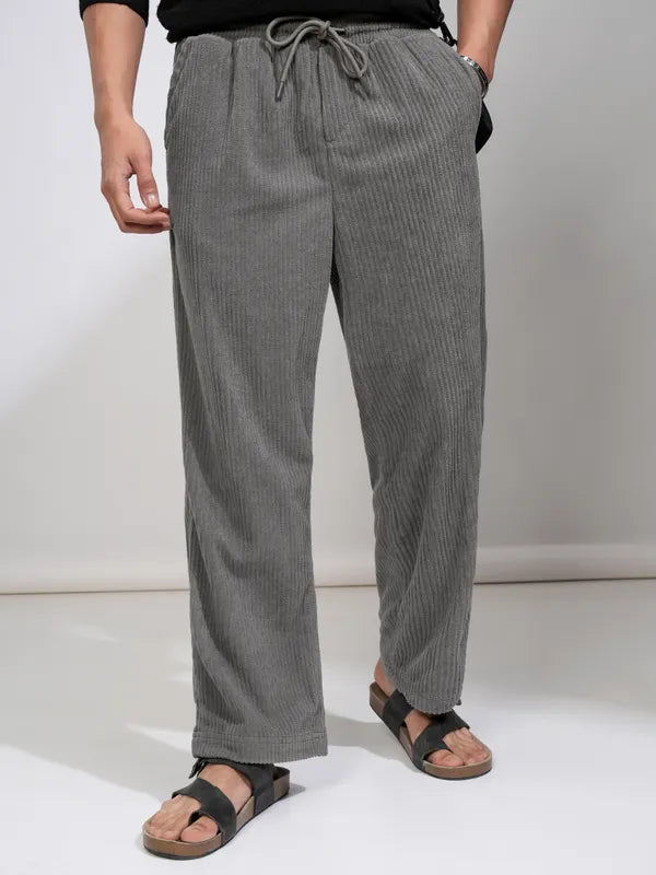 Suburbans  Men Grey Loose Fit Solid Casual Trouser