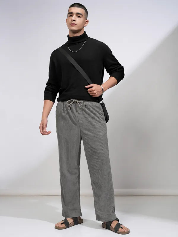 Suburbans  Men Grey Loose Fit Solid Casual Trouser