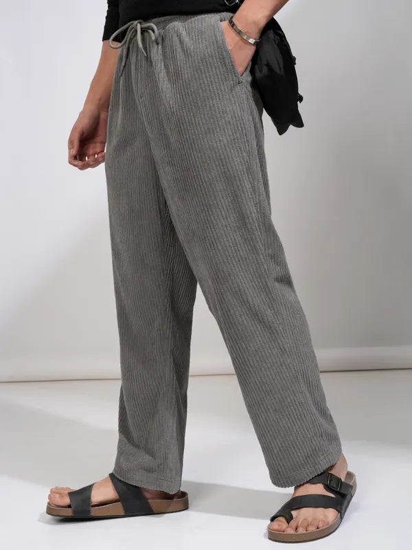 Suburbans  Men Grey Loose Fit Solid Casual Trouser