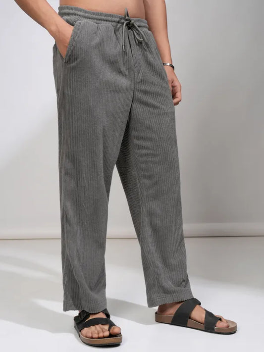 Suburbans  Men Grey Loose Fit Solid Casual Trouser