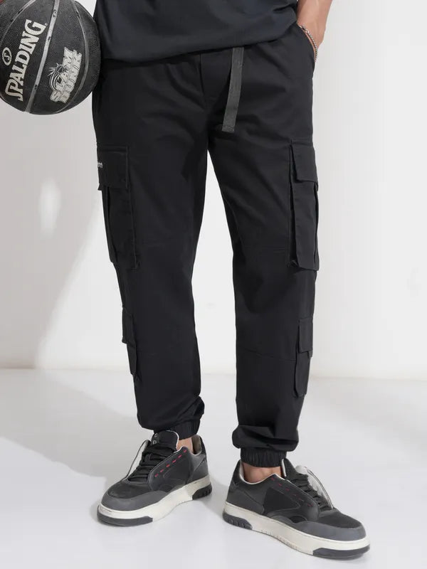 Suburbans  Men Black Relaxed Fit Solid Cargos