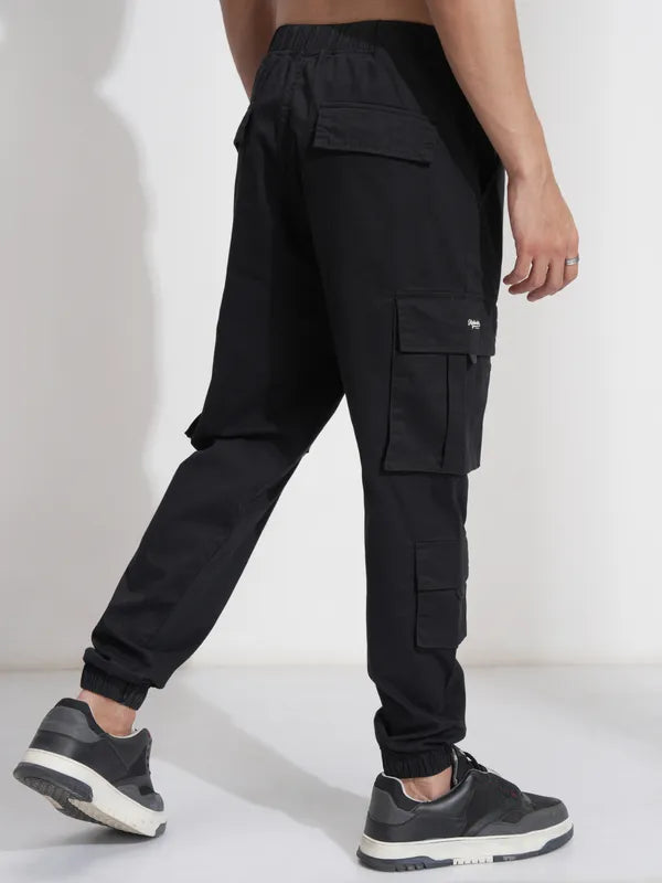 Suburbans  Men Black Relaxed Fit Solid Cargos