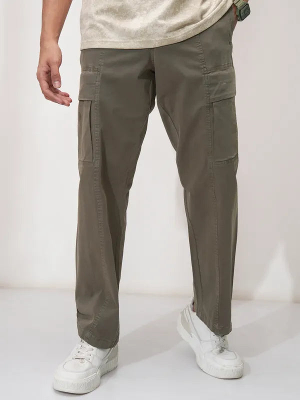 Suburbans  Men Brown Solid Straight Fit Cargos